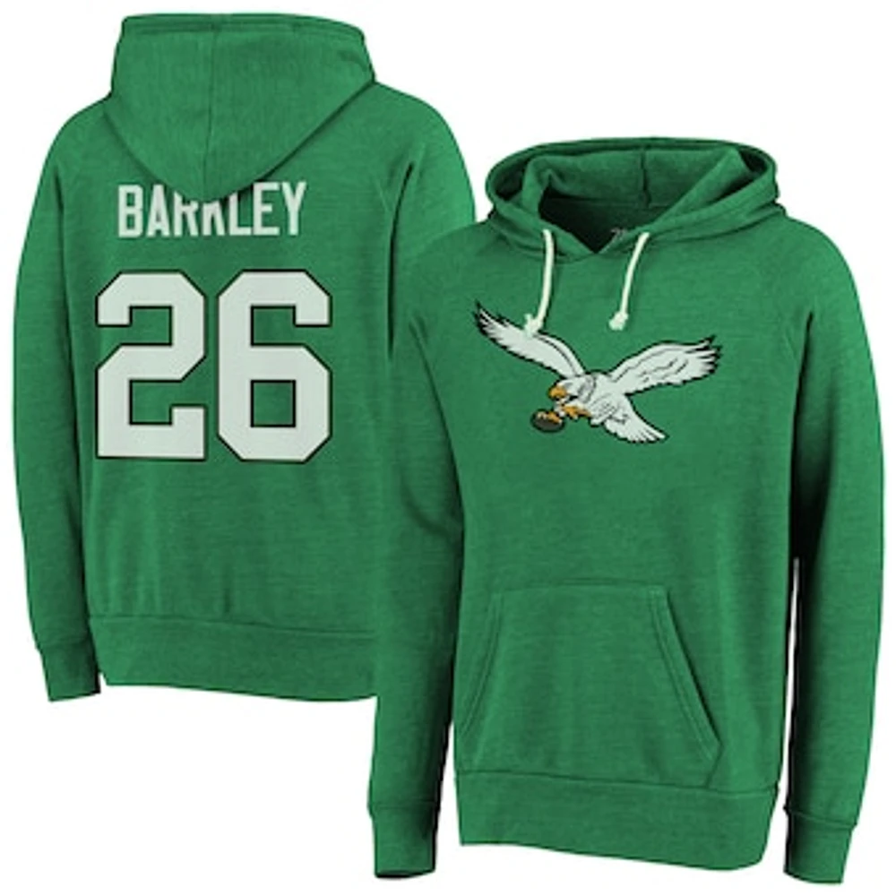 Men's Majestic Threads Saquon Barkley Kelly Green Philadelphia Eagles Name & Number Tri-Blend Pullover Hoodie