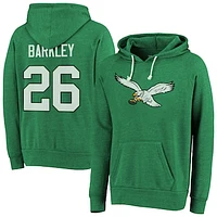 Men's Majestic Threads Saquon Barkley Kelly Green Philadelphia Eagles Name & Number Tri-Blend Pullover Hoodie