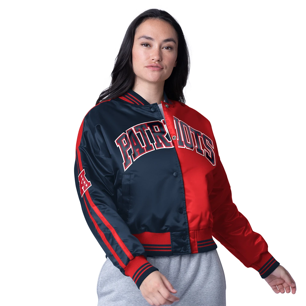 Women's Starter Red/Navy New England Patriots Cropped Full-Snap Jacket