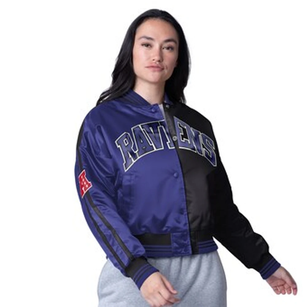 Women's Starter Black/Purple Baltimore Ravens Cropped Full-Snap Jacket