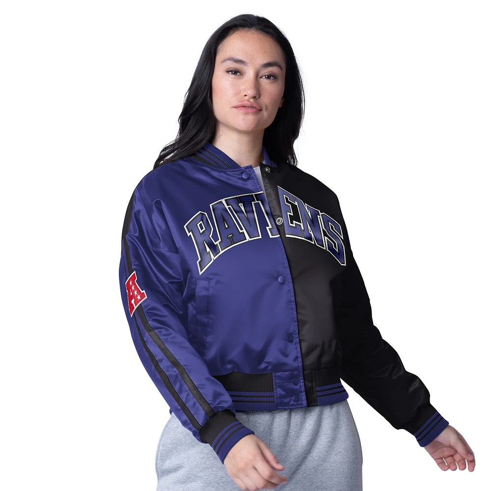 Women's Starter Black/Purple Baltimore Ravens Cropped Full-Snap Jacket