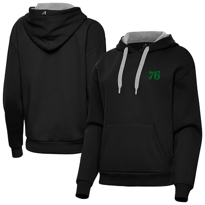 Women's Antigua Black Philadelphia 76ers St. Patrick's Day Victory Pullover Hoodie