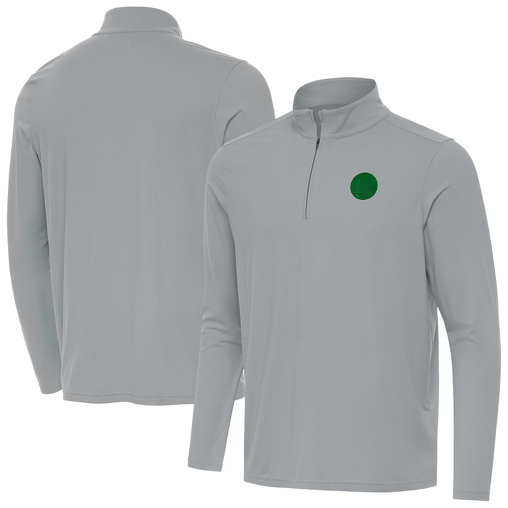 Men's Antigua Gray Golden State Warriors St. Patrick's Day Intent Quarter-Zip Jacket