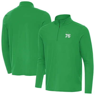 Men's Antigua Kelly Green Philadelphia 76ers St. Patrick's Day Intent Quarter-Zip Jacket