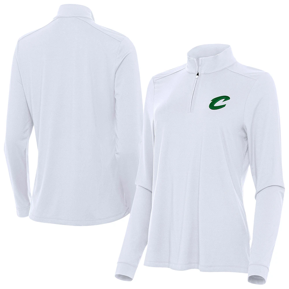 Women's Antigua White Cleveland Cavaliers St. Patrick's Day Intent Quarter-Zip Top