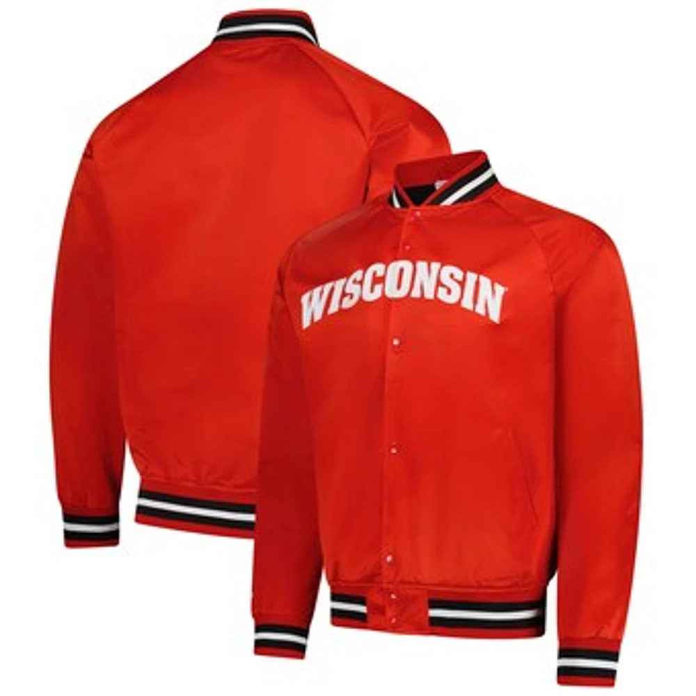 Men's Mitchell & Ness Red Wisconsin Badgers Lightweight Satin Raglan Full-Snap Jacket