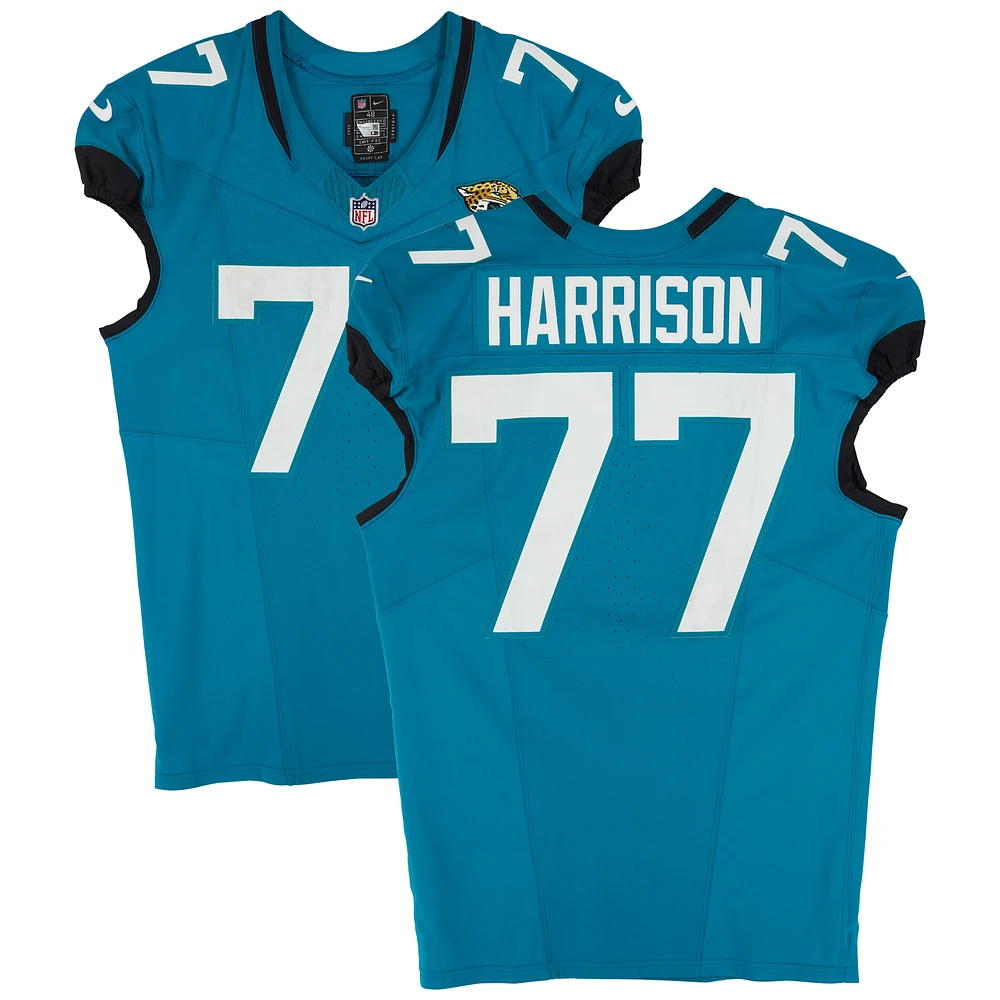 Anton Harrison Jacksonville Jaguars Game-Used #77 Teal Jersey vs. Houston Texans on December 1, 2024