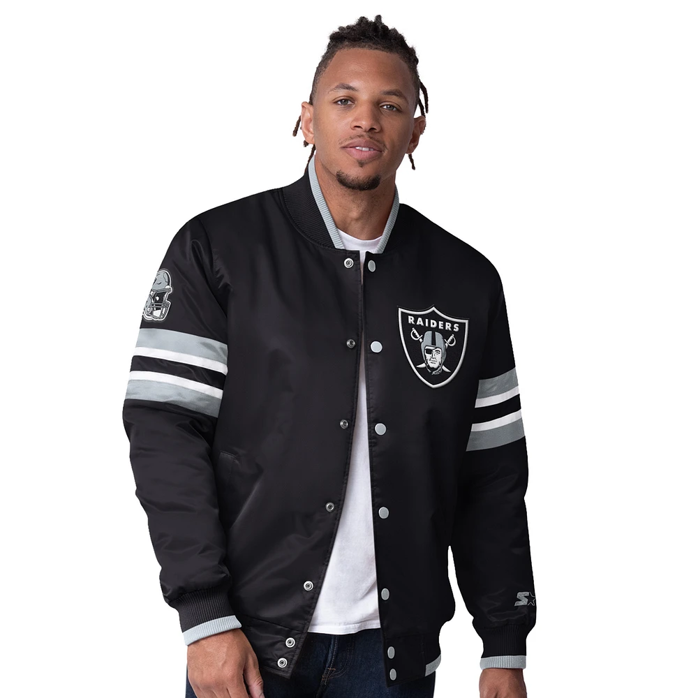 Men's Starter Black Las Vegas Raiders Scout I Full-Snap Varsity Jacket