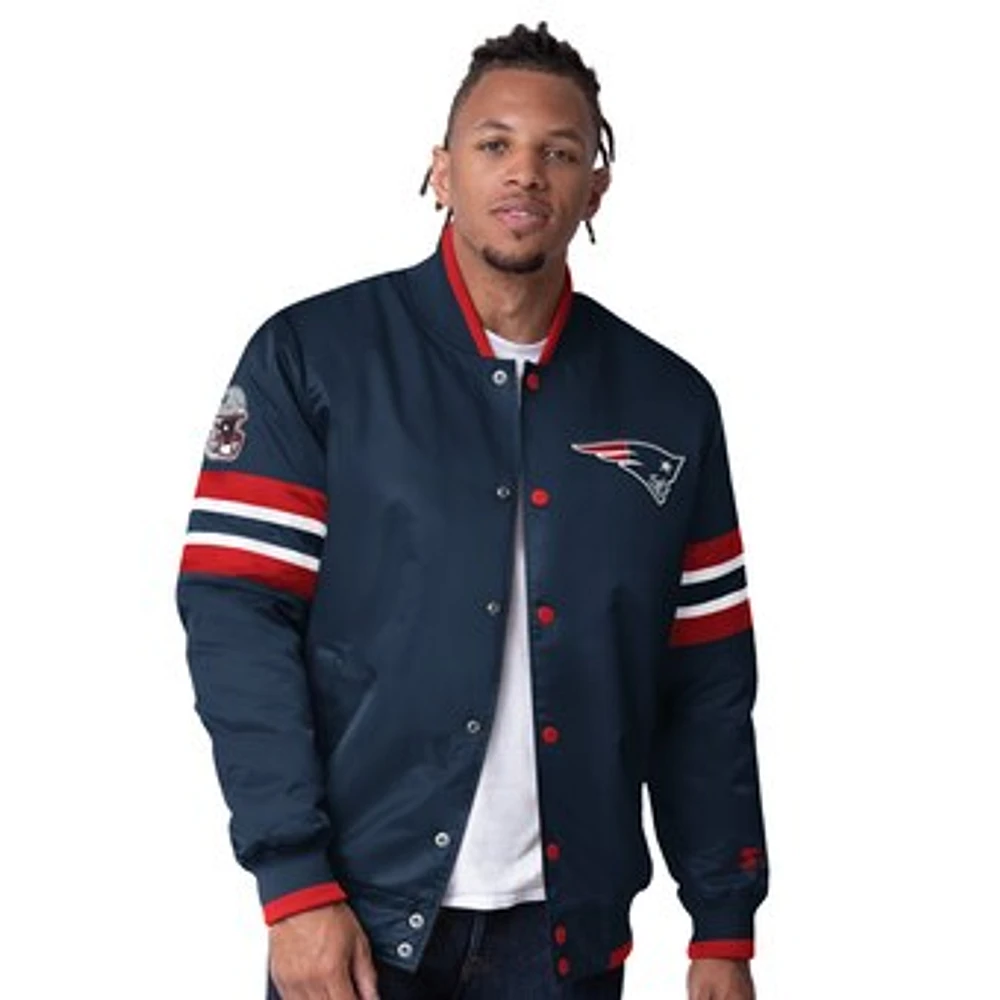 Men's Starter Navy New England Patriots Scout I Full-Snap Varsity Jacket