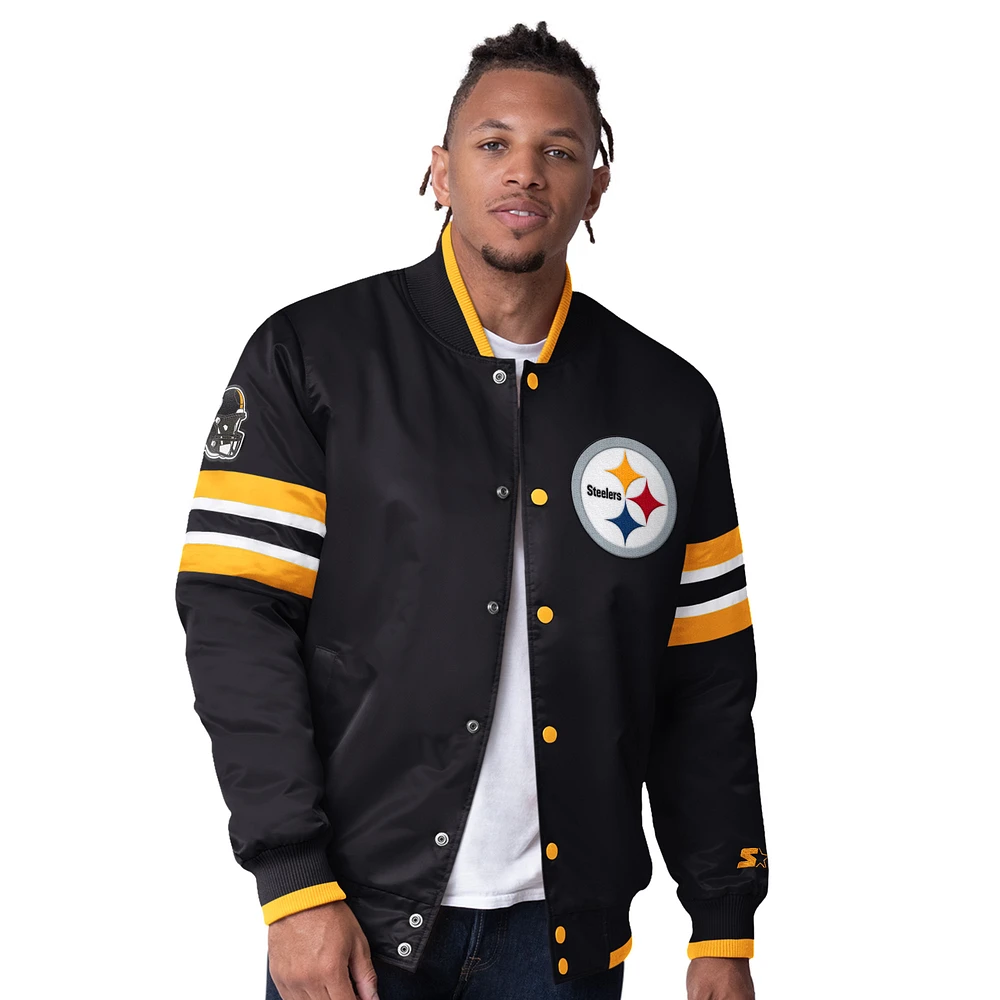 Men's Starter Black Pittsburgh Steelers Scout I Full-Snap Varsity Jacket