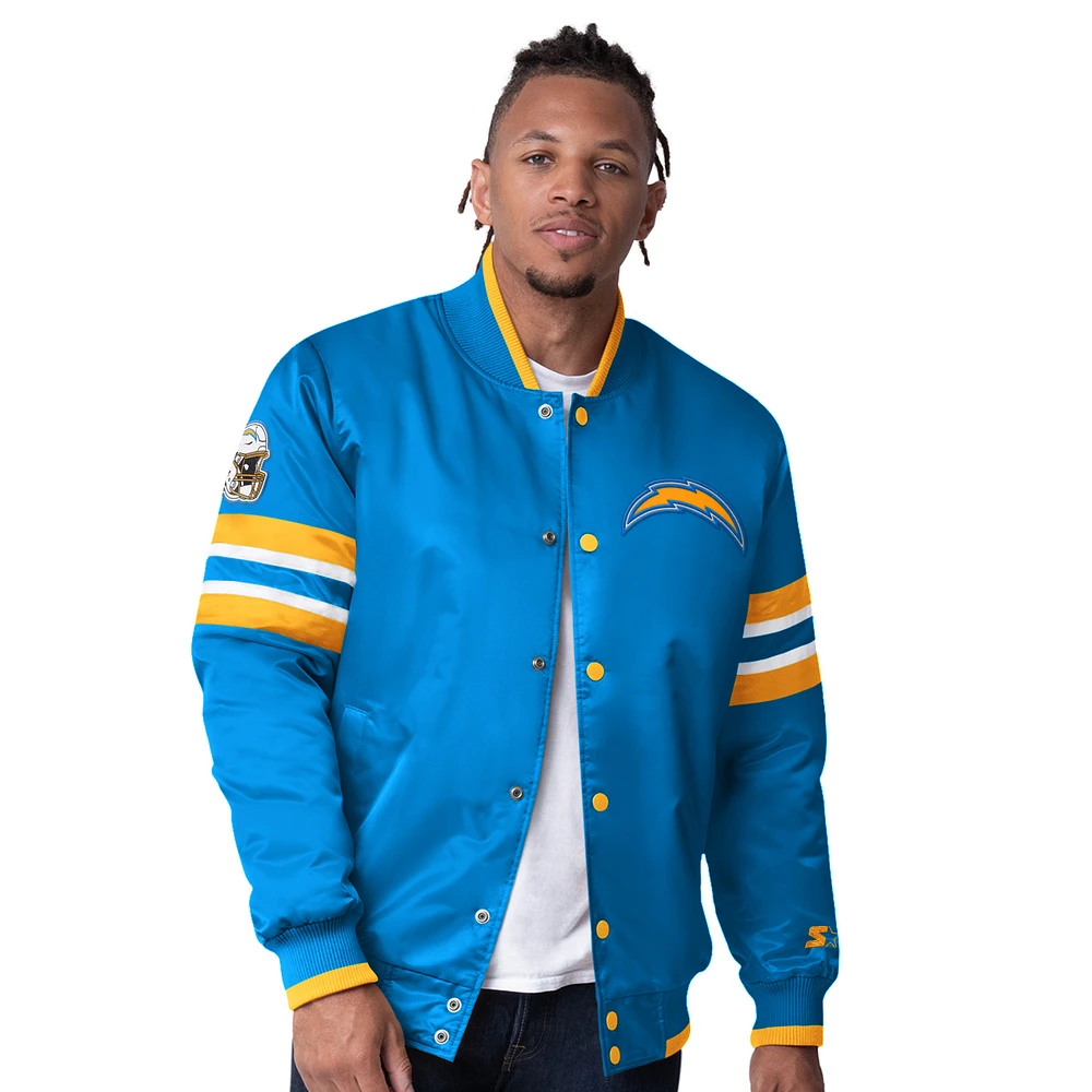 Men's Starter Powder Blue Los Angeles Chargers Scout I Full-Snap Varsity Jacket