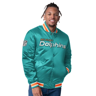 Men's Starter Aqua/Orange Miami Dolphins Satin Varsity Full-Snap Reversible Jacket