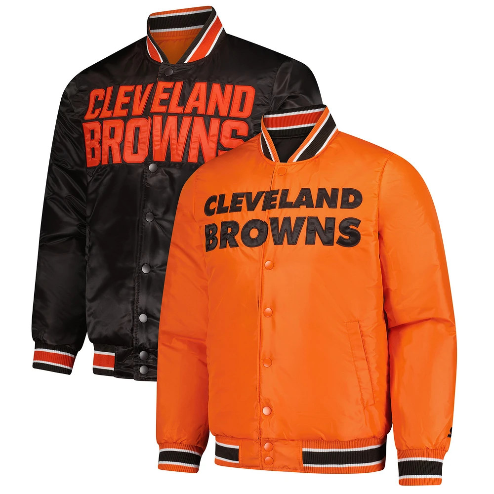 Men's Starter Orange/Brown Cleveland Browns Satin Varsity Full-Snap Reversible Jacket