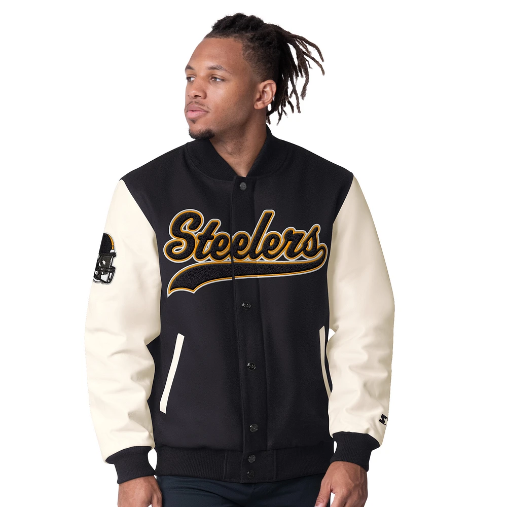 Men's Starter Black Pittsburgh Steelers Complete Game Varsity Full-Snap Jacket