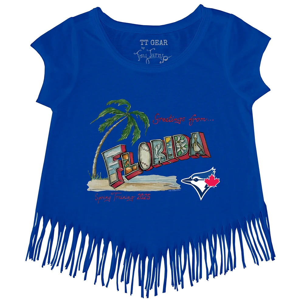Girls Toddler Tiny Turnip Royal Toronto Blue Jays Spring Training 2025 Fringe T-Shirt