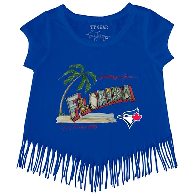 Girls Toddler Tiny Turnip Royal Toronto Blue Jays Spring Training 2025 Fringe T-Shirt