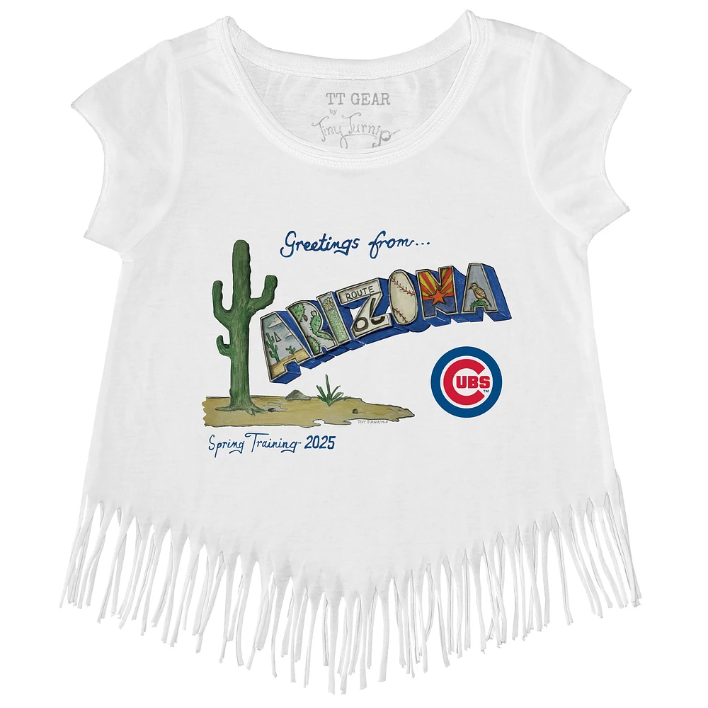Girls Toddler Tiny Turnip White Chicago Cubs Spring Training 2025 Fringe T-Shirt