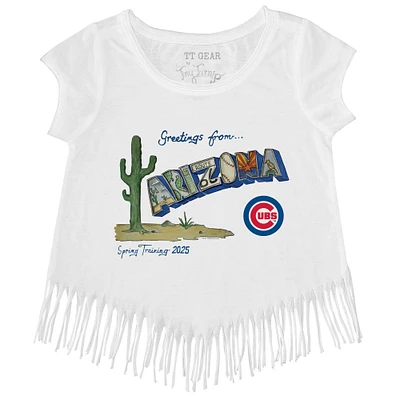 Girls Toddler Tiny Turnip White Chicago Cubs Spring Training 2025 Fringe T-Shirt