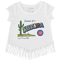 Girls Toddler Tiny Turnip White Chicago Cubs Spring Training 2025 Fringe T-Shirt