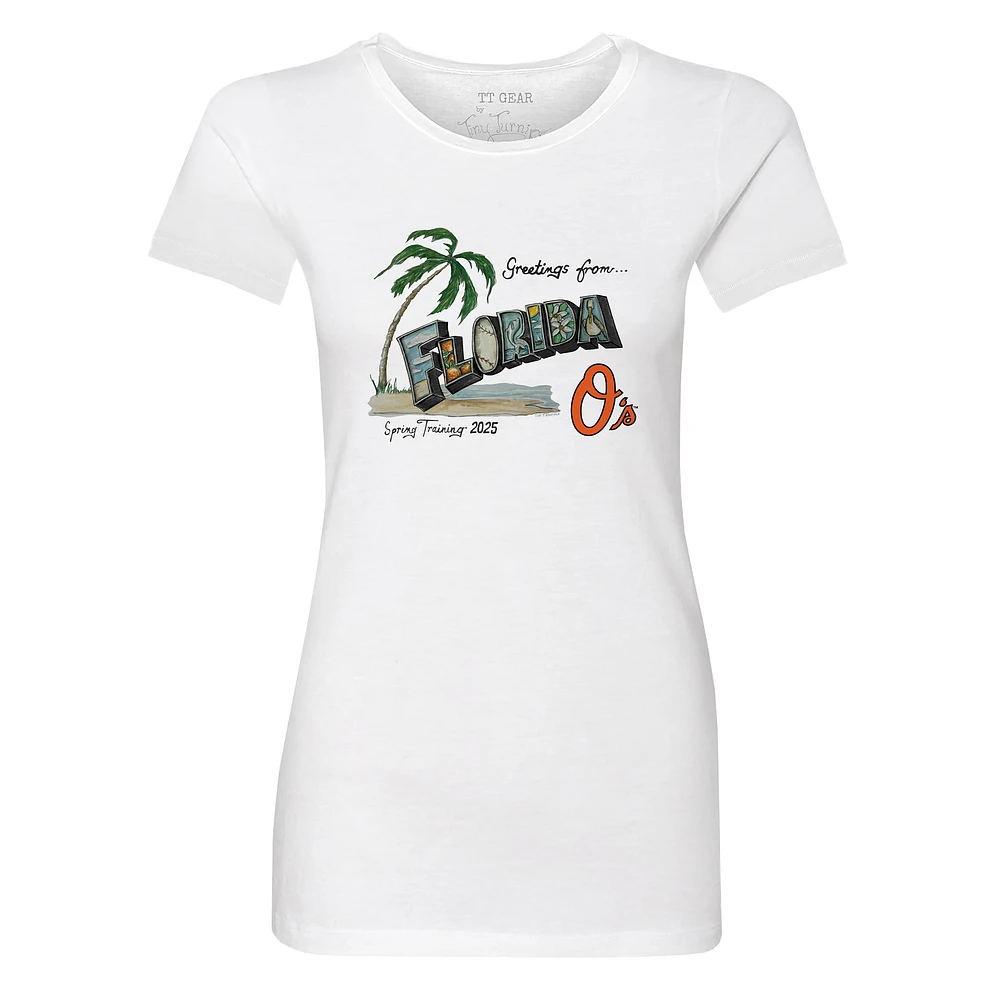 Women's Tiny Turnip Baltimore Orioles White Spring Training 2025 T-Shirt