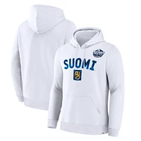 Men's Fanatics White Finland 2025 4 Nations Face-Off Fleece Pullover Hoodie