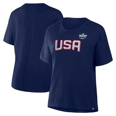 Women's Fanatics Navy USA 2025 4 Nations Face-Off Scoop Neck T-Shirt