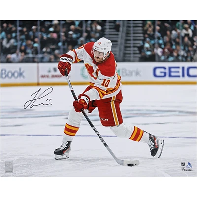 Jonathan Huberdeau Calgary Flames Autographed 16" x 20" White Jersey Shooting Photograph