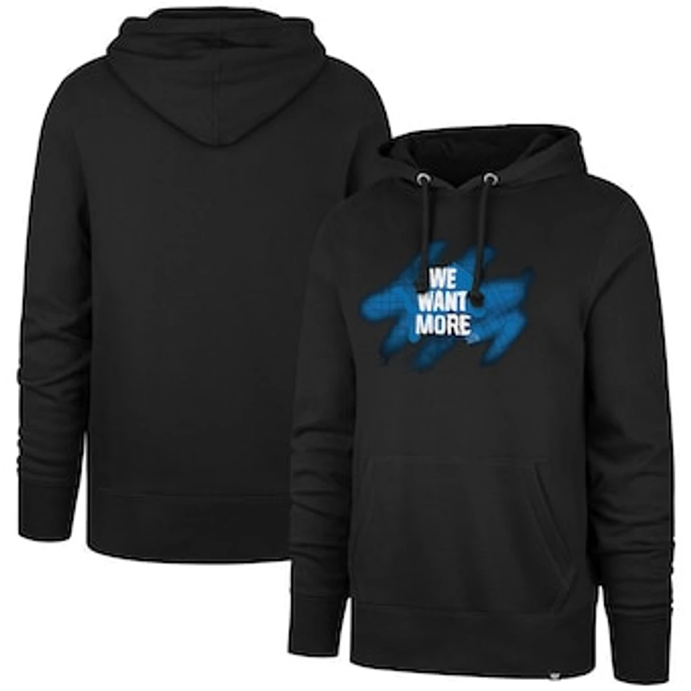 Men's '47  Black Detroit Lions We Want More Headline Pullover Hoodie