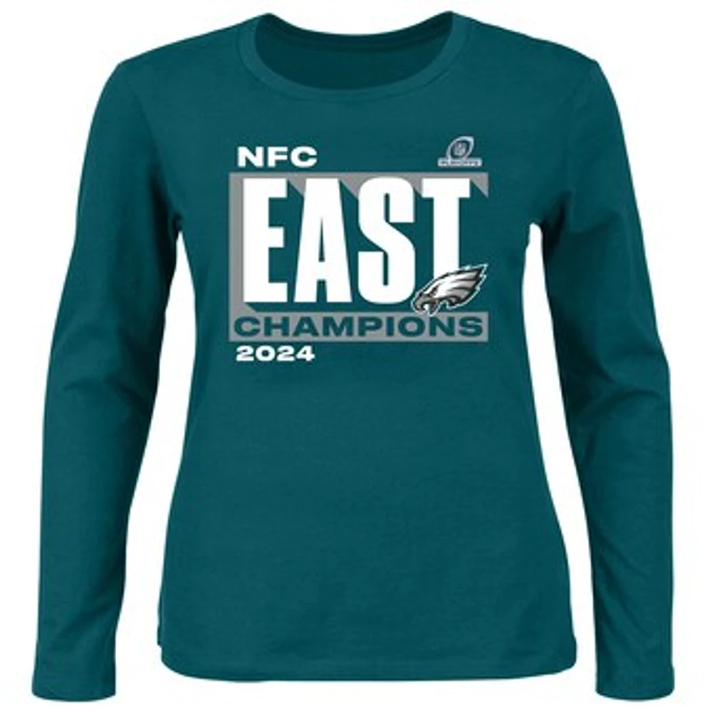 Women's Fanatics  Midnight Green Philadelphia Eagles 2024 NFC East Division Champions Plus Scoop Neck Long Sleeve T-Shirt