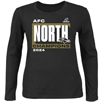 Women's Fanatics Black Baltimore Ravens 2024 AFC North Division Champions Plus Conquer Scoop Neck Long Sleeve T-Shirt