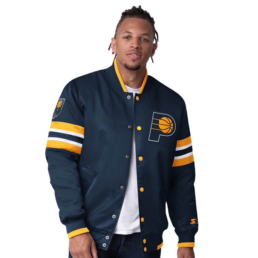 Men's Starter Navy Indiana Pacers Scout I Full-Snap Varsity Jacket