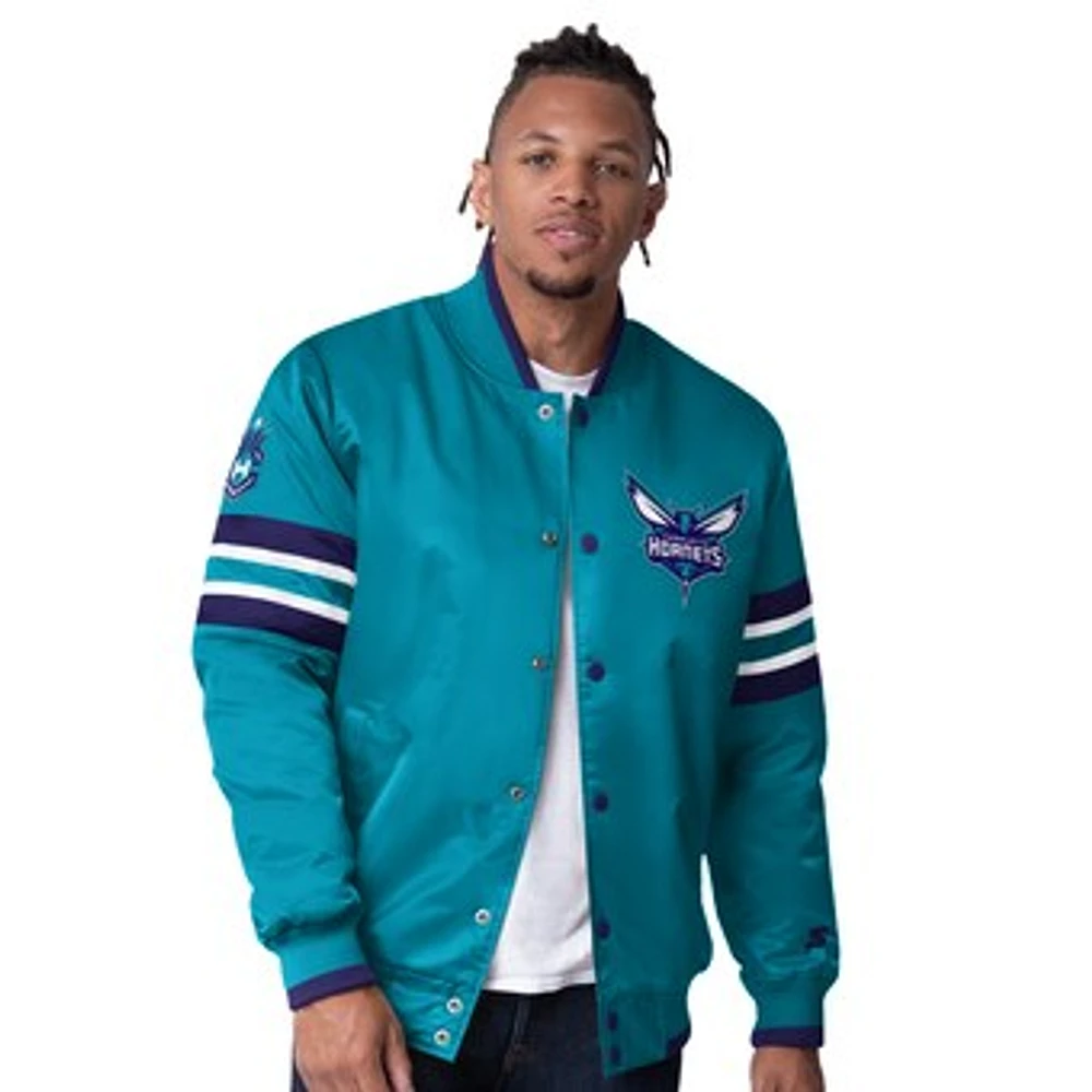 Men's Starter Teal Charlotte Hornets Scout I Full-Snap Varsity Jacket