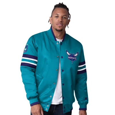 Men's Starter Teal Charlotte Hornets Scout I Full-Snap Varsity Jacket