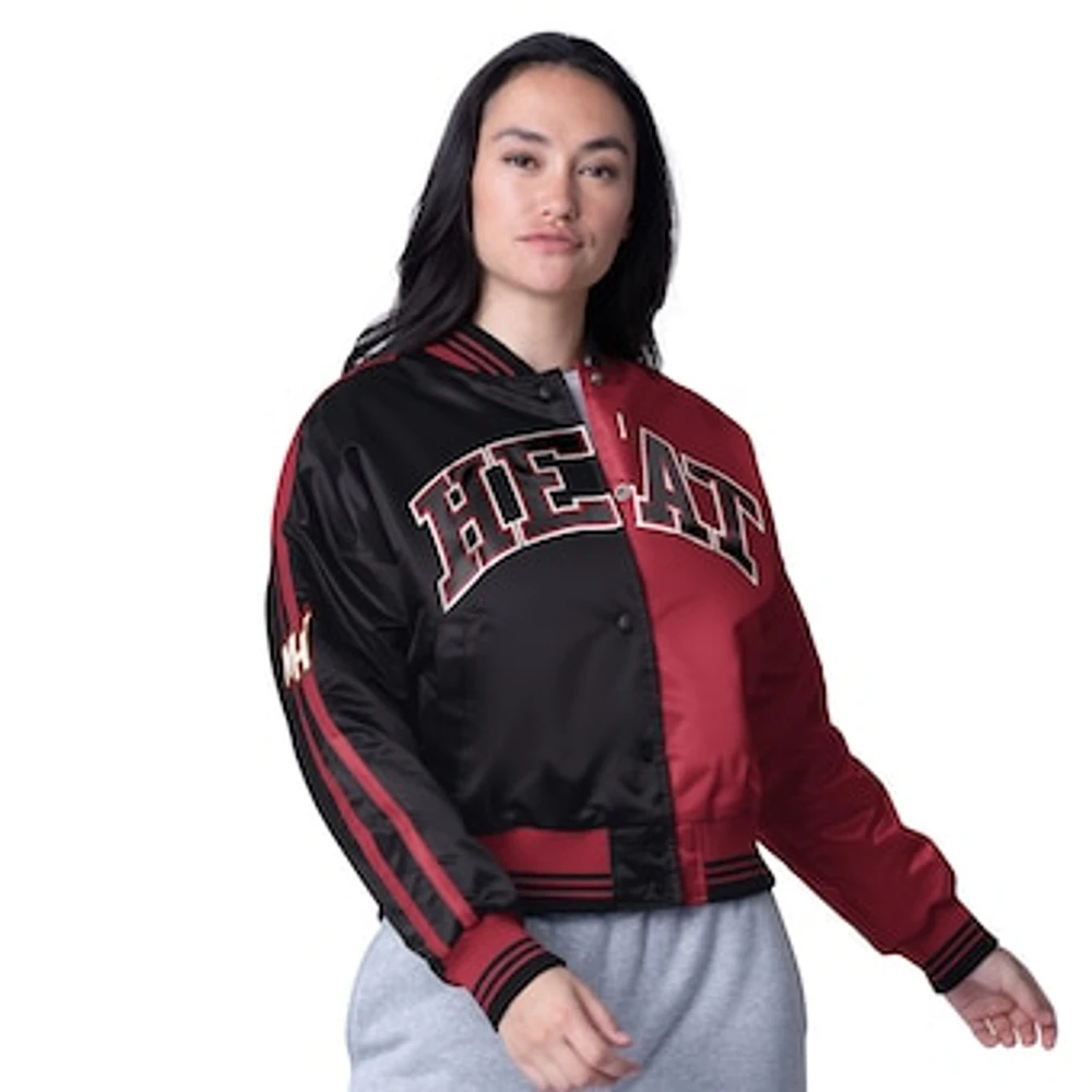 Women's Starter  Red/Black Miami Heat Zone Blitz Cropped Full-Snap Satin Jacket