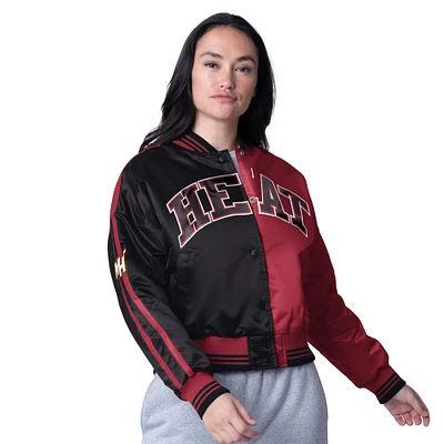 Women's Starter  Red/Black Miami Heat Zone Blitz Cropped Full-Snap Satin Jacket