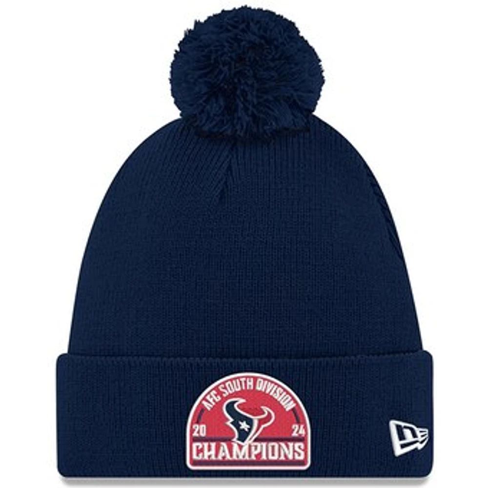 Men's New Era  Navy Houston Texans 2024 AFC South Division Champions Cuffed Knit Hat with Pom