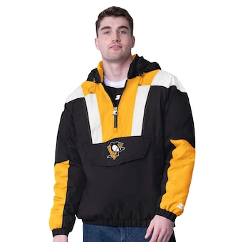 Men's Starter  Black Pittsburgh Penguins Charger Half-Zip Pullover Hoodie