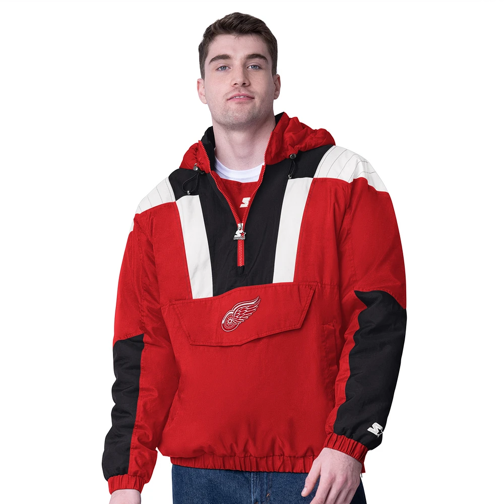 Men's Starter  Red Detroit Wings Charger Half-Zip Pullover Hoodie