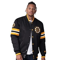 Men's Starter Black Boston Bruins Scout I Full-Snap Varsity Jacket