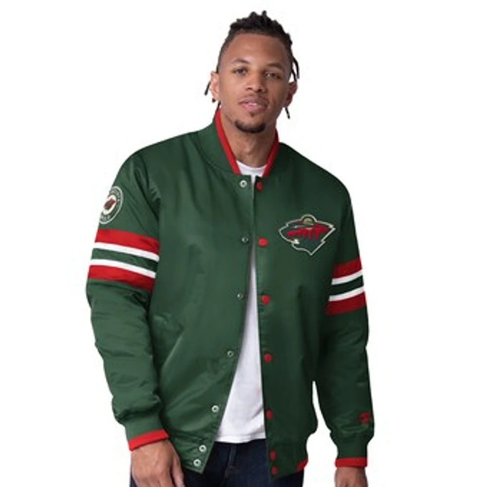 Men's Starter Green Minnesota Wild Scout I Full-Snap Varsity Jacket