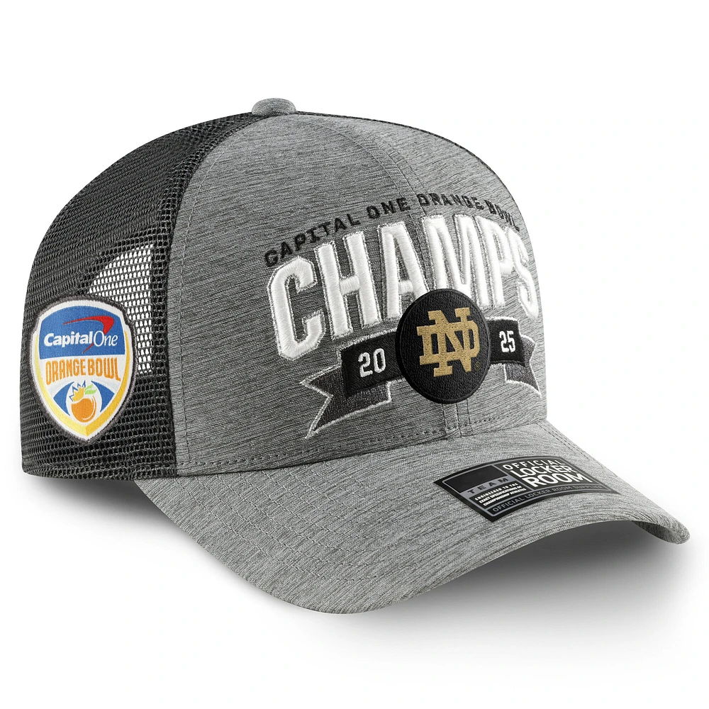 Men's Nike  Heather Gray Notre Dame Fighting Irish College Football Playoff 2025 Orange Bowl Champions Locker Room Structured Trucker Adjustable Hat