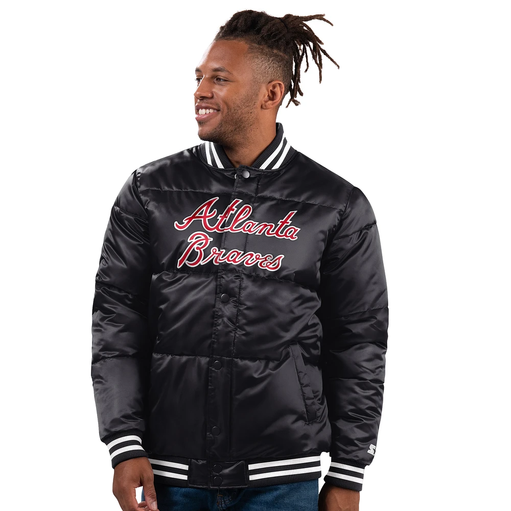 Men's Starter Black Atlanta Braves Full-Snap Satin Jacket