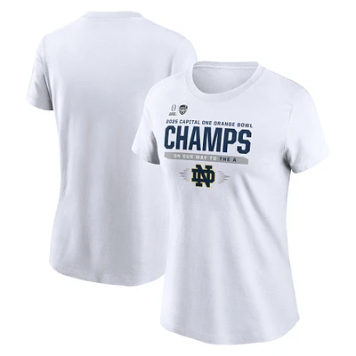 Women's Nike White Notre Dame Fighting Irish College Football Playoff 2025 Orange Bowl Champions Locker Room T-Shirt