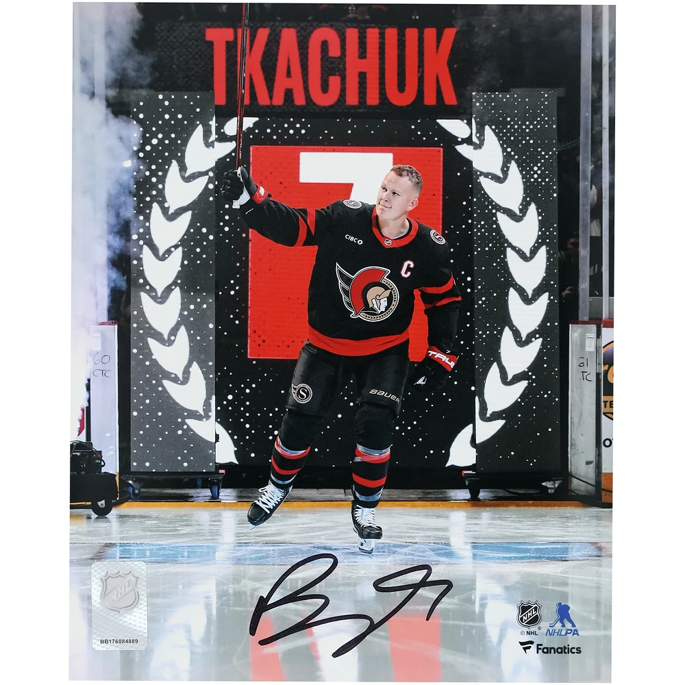 Brady Tkachuk Ottawa Senators Autographed 8" x 10" Pregame Saluting the Crowd Photograph