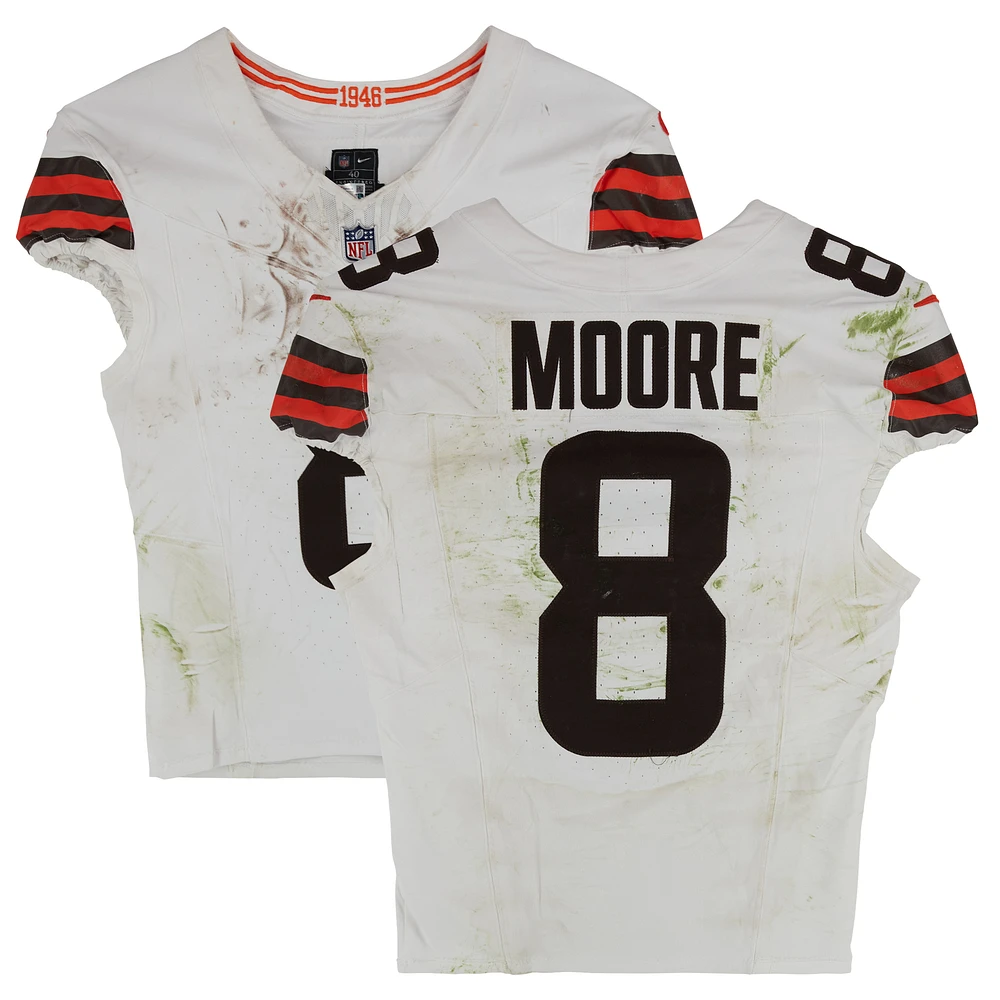 Elijah Moore Cleveland Browns Game-Used #8 White Nike Jersey vs. Denver Broncos on December 2, 2024