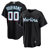 Men's Nike  Black Miami Marlins Alternate Custom Replica 2.0 Jersey