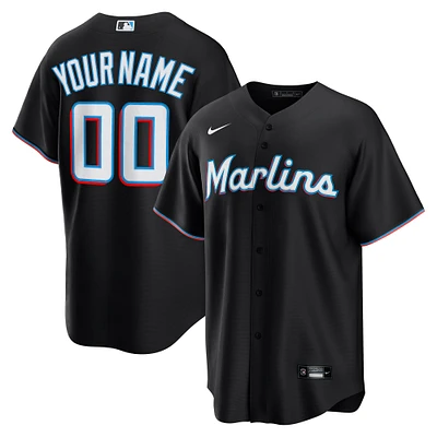 Men's Nike  Black Miami Marlins Alternate Custom Replica 2.0 Jersey