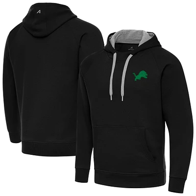 Men's Antigua Black Detroit Lions St. Patrick's Day Victory Pullover Hoodie