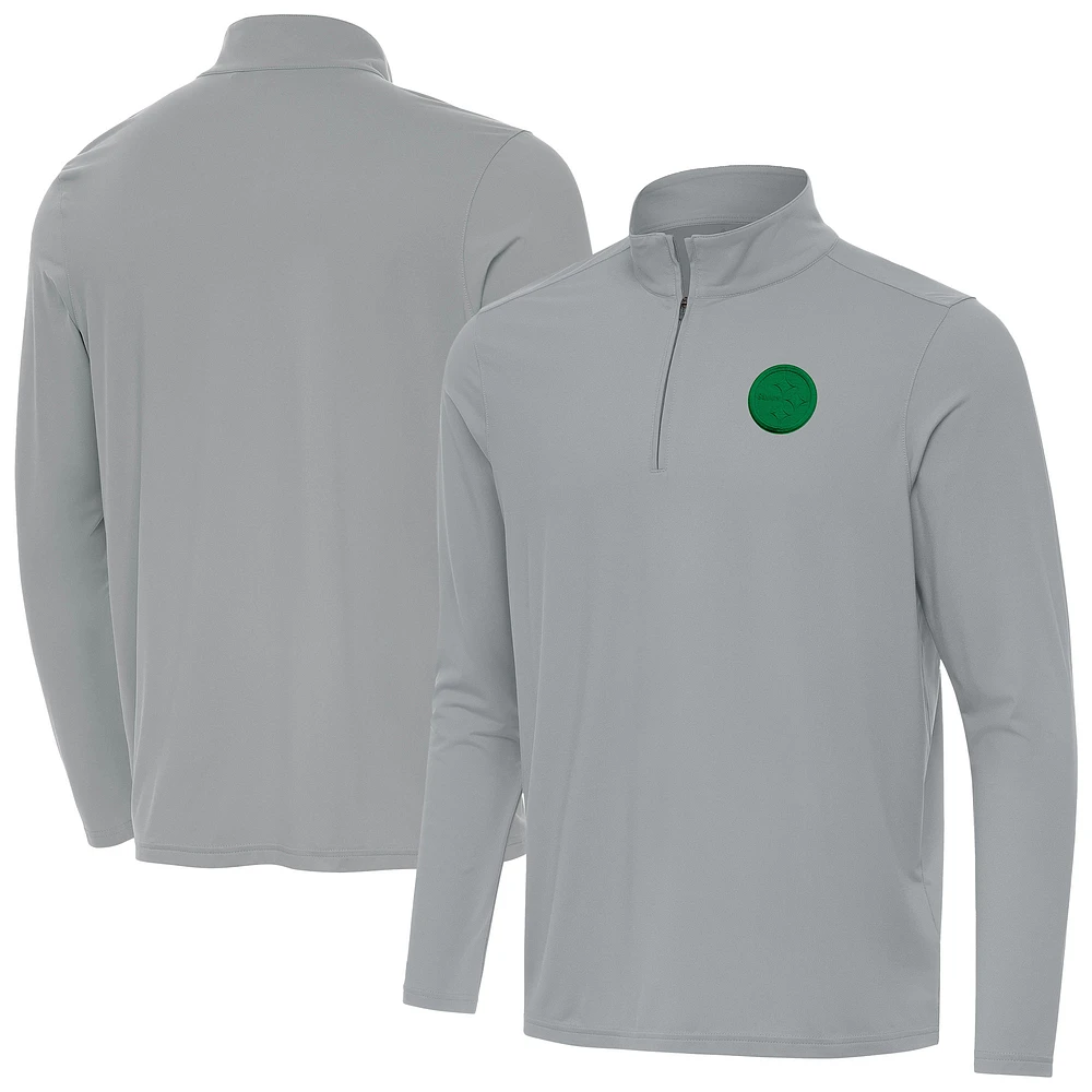 Men's Antigua Pittsburgh Steelers St Patrick Day Intent Quarter-Zip Pullover Top