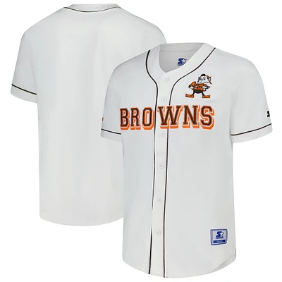 Men's Starter  White Cleveland Browns Relay Vintage Full-Button Baseball Jersey